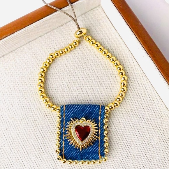 “Bursting Sacred Heart” of Jesus Immaculate Mary Catholic Ruby Red Jean Bracelet - Picture 5 of 16